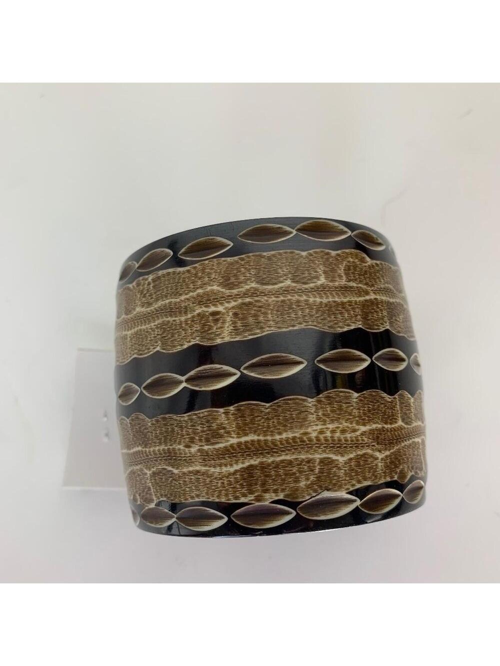 Wide Tribal Style Bangle Bracelet Brown & Black Pattern Resin Cuff Made in India